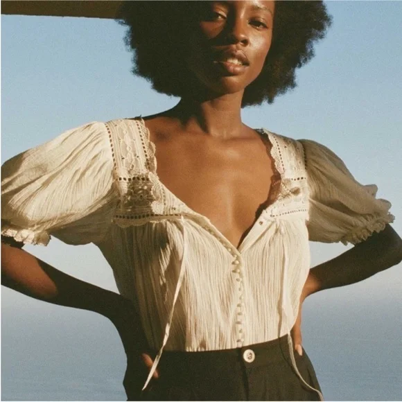 Doen Anneth Blouse Top Salt Cream Lace Medium - Picture 3 of 11